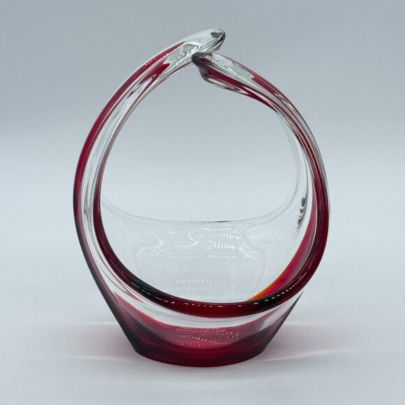 Vintage Mid Century Modern Red & Clear Art Glass Dish / Basket - Picture 6 of 6